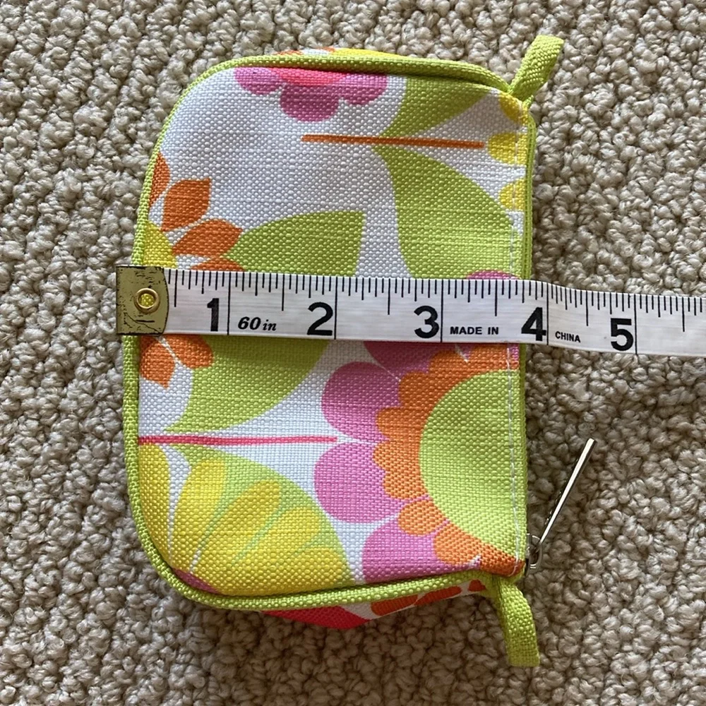 NEW Clinique Small Cosmetic Case Purse Mini Zip Bag Floral Yellow Pink NWOT